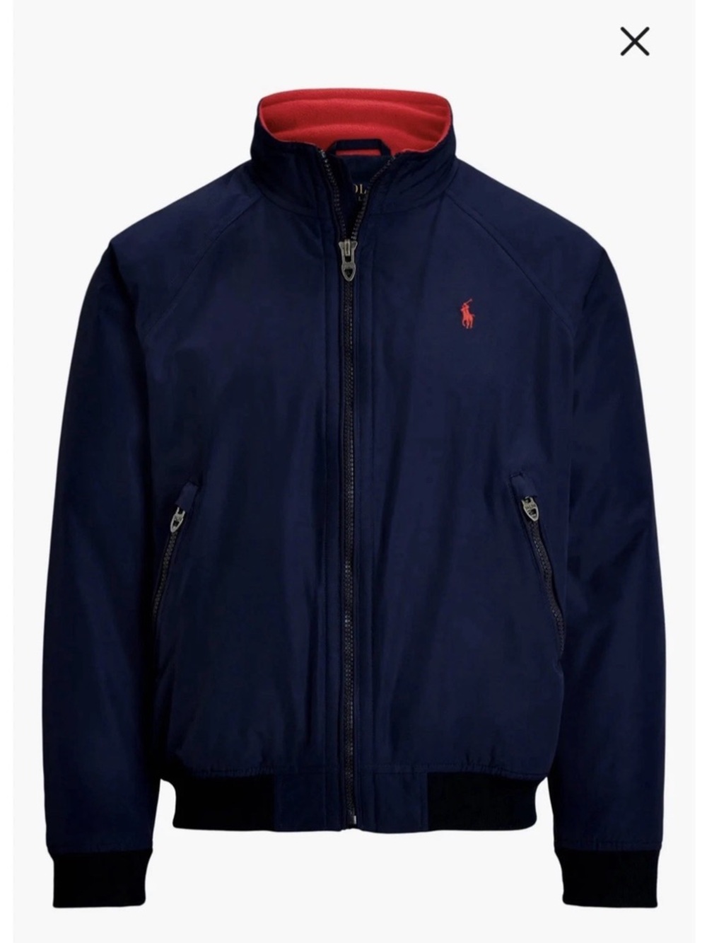 Ralph Lauren Coat Men 2XL Blue Red Full Zip Pony Logo Zip Pockets Fleece Lined